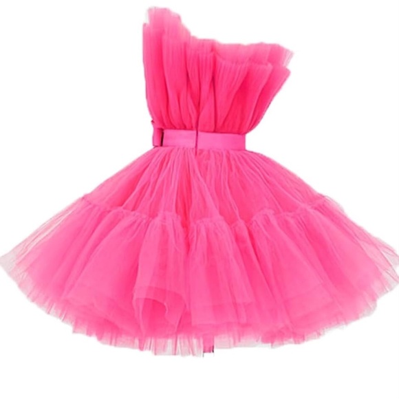 Vibrant Pink Strapless Tulle Dress - Picture 4 of 7